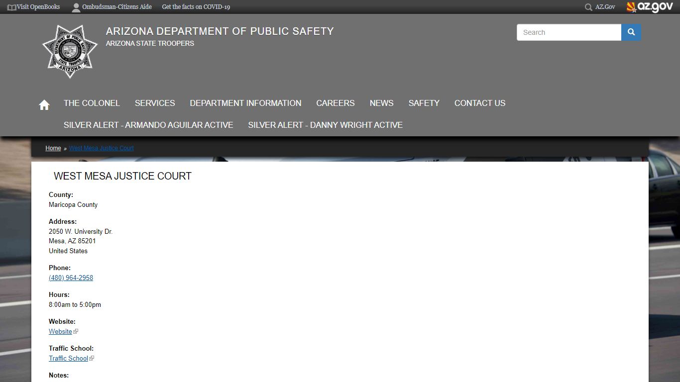 West Mesa Justice Court | Arizona Department of Public Safety